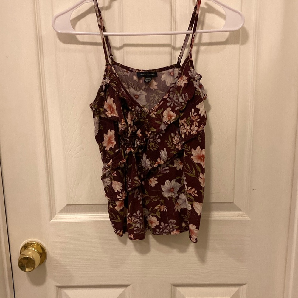 American Eagle Outfitters Black and Green Ruffled Camisole